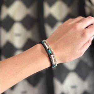 Silver, Black, and Turquoise Handmade Beaded Bracelet Set of 3